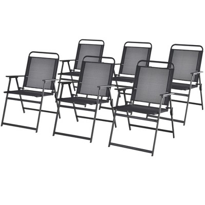 Tangkula Set of 6 Heavy-Duty Metal Folding Chairs Frame Armrests Portable Patio Black