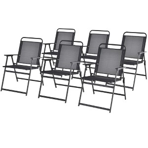 Tangkula Set of 6 Heavy-Duty Metal Folding Chairs Frame Armrests Portable Patio Black - 1 of 3