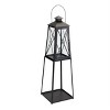 Lantern Set of 2 – 33 and 41 Inch Height – Black Iron and Glass Decorative Lights By Melrose - 2 of 3