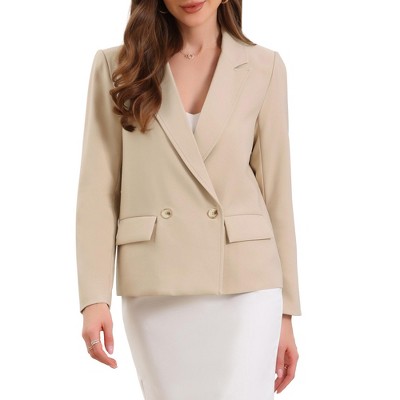 Allegra K Women Double Breasted Notched Lapel Long Sleeve Work Office Suit Jacket Blazer
