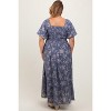 Pinkblush Navy Floral Mesh Square Neck Short Puff Sleeve Maternity Plus Midi Dress - 4 of 4