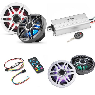 Clarion Marine 4 Channel Amp & Premium 7.7" & 6.5" LED Boat Audio Upgrade Bundle  ( Includes LED Remote )