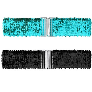 Allegra K Women's Halloween Stretchy Waist Belts Interlock Buckles Sequins Decor Wide Elastic Belts 2Pcs - 1 of 4