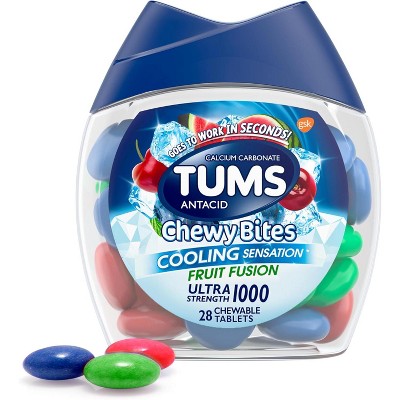 TUMS Chewy Bites Antacid with Cooling Sensation, Fruit Fusion, 28 Ct
