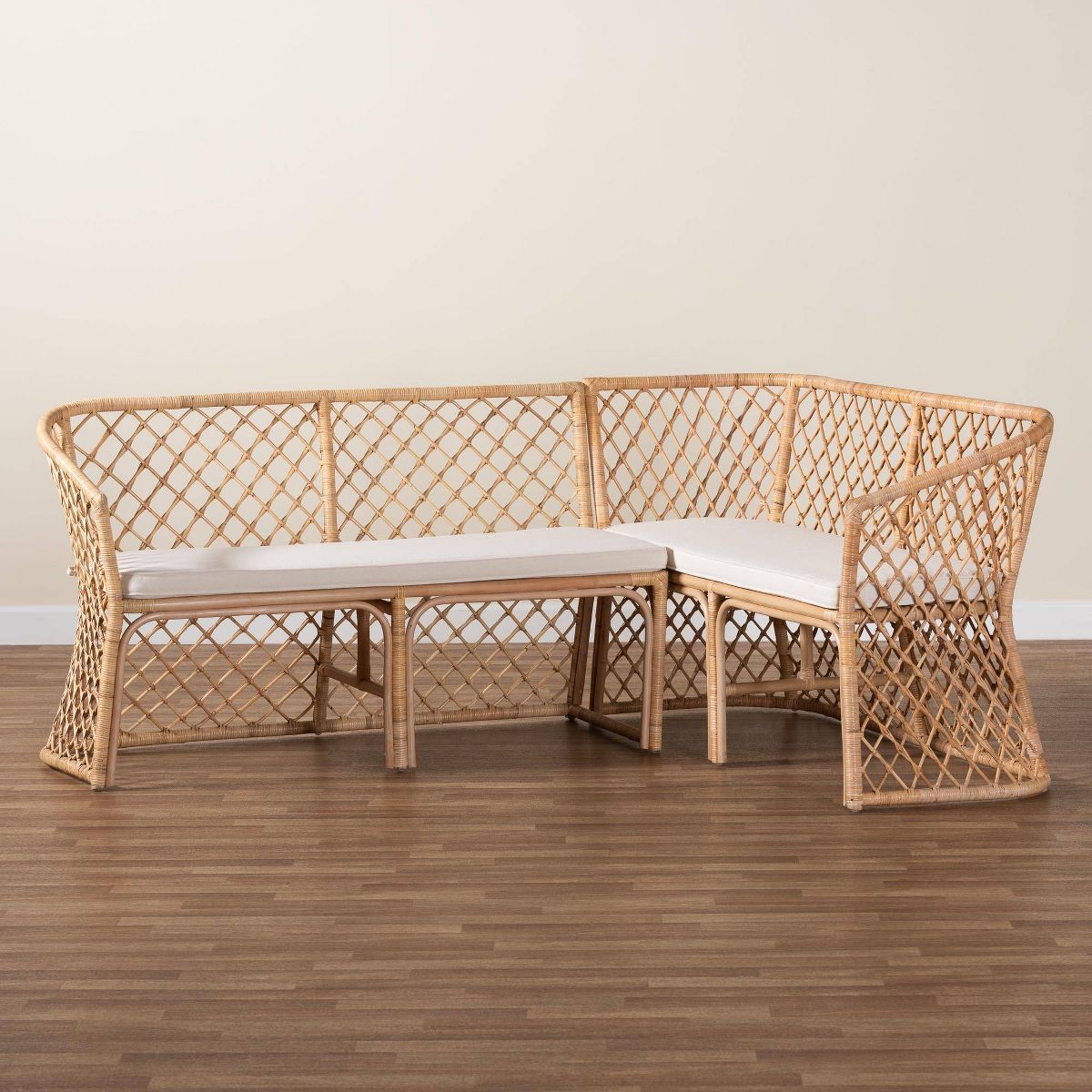 bali & pari Aysi Bohemian Rattan 2  Piece Dining Nook Bench Set Light Honey - thumbnail 8