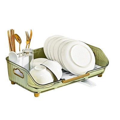 Dish Drying Rack For Kitchen Counter, Dish Rack With Automatic Drainage System, Rustproof Dish Drainer Tray With Detachable Utensil Holder