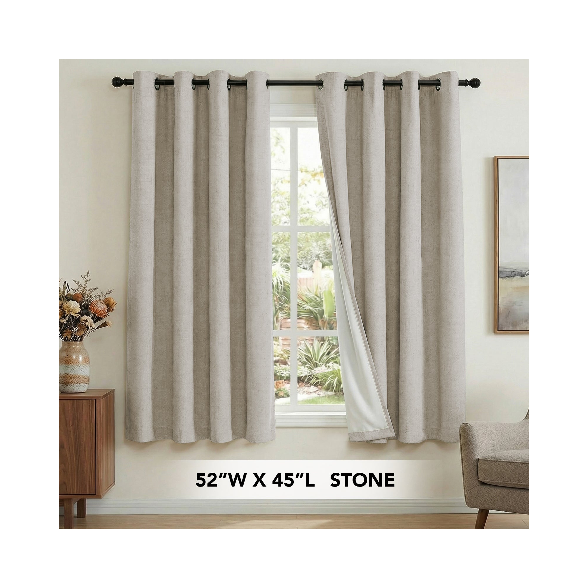 H.Versailtex Premium 100% Blackout Curtains Thermal Insulated White Liner Grommet Top Sold by 2 Panel Stone 52"W x 45"L