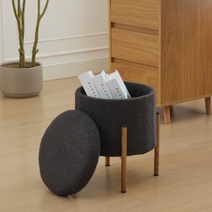VYNXARIA Modern Round Storage Ottoman, Ottoman Foot Stools With Metal Base, Ottoman Footstool with Removable Lid Storage Ottoman - 1 of 4
