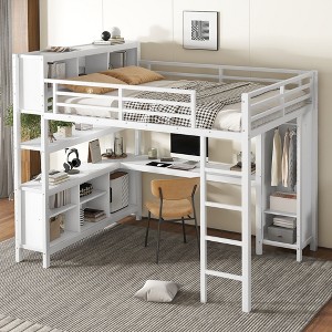 Sapphtopaz Metal Loft Bed with Wardrobe, L-shaped Desk, Headboard & Storage Cubes and Shelves, Space-Saving Versatile Gaming Loft for Kids - 1 of 4
