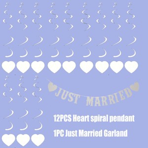 Aghana Digitals 13-Piece Paper Wedding Decor Set: Just Married Banner & 6 White Heart Hanging Swirls - 1 of 4