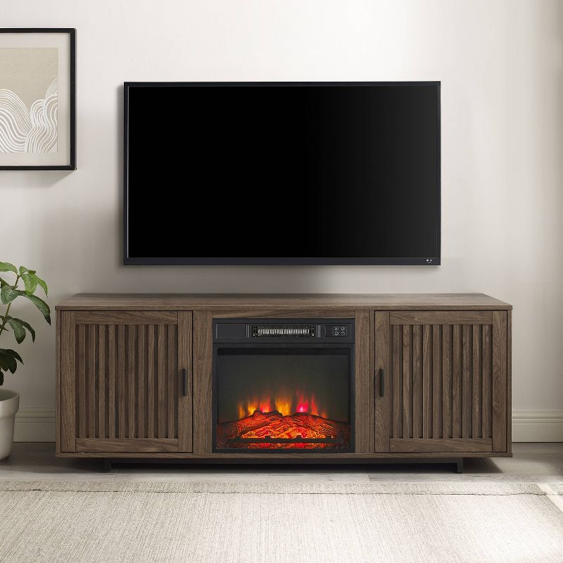 58&#34; Silas Low Profile TV Stand for TVs up to 65&#34; with Fireplace Walnut - Crosley, 4 of 16