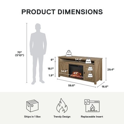 Farmington Natural Wood Electric Fireplace TV Console with Cabinets