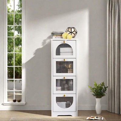 Small Bathroom Cabinet w/Drawers, Freestanding Bathroom Floor Cabinet, 11.8 x 11.8 x 33.1 In Slim Storage Organizer for Hallway Living Room, White
