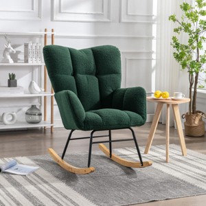 Indoor Rocking Chair Wingback Arm Chair Tufted Upholstered Teddy Fabric Nursery Room Rocking Chair With Solid Wood Base-Maison Boucle - 1 of 4