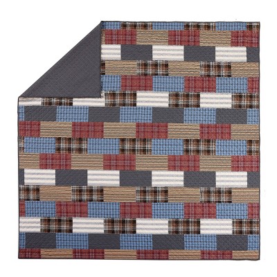 Rustic Patchwork Cotton Full Quilt Set in Gray and Multicolor
