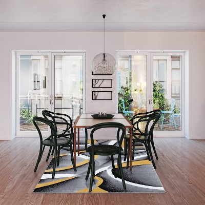 Yellow and Gray Abstract High Pile Polypropylene Area Rug