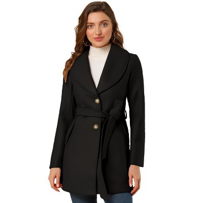 INSPIRE CHIC Women's Casual Shawl Collar Single Breasted Belted Overcoat