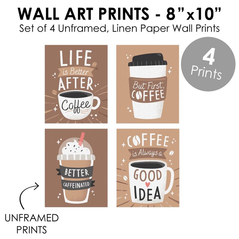 Big Dot of Happiness But First, Coffee - Unframed Kitchen Linen Paper Wall Art - Set of 4 - Artisms - 8 x 10 inches, 5 of 8