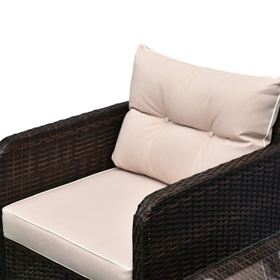 Elegant 5-Piece Rattan Wicker Patio Set with Cushioned Chairs & Glass Table, Brown