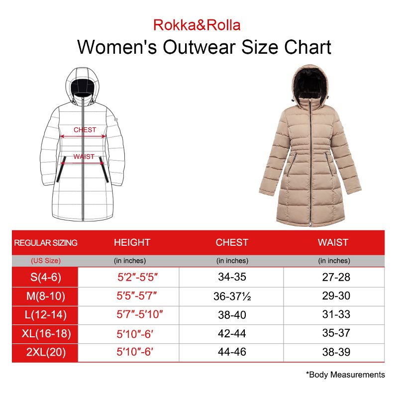 Rokka&Rolla Women's Heavy Long Winter Coat with Fleece Hood Parka Jacket, 2 of 13