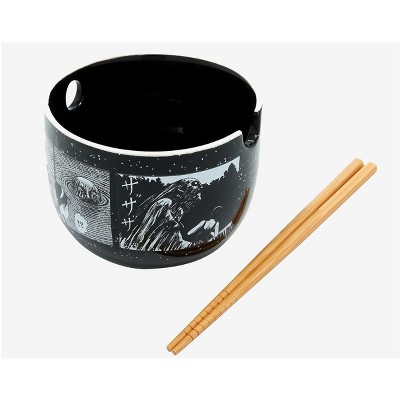 Junji Ito Black and White Ceramic Ramen Bowl with Bamboo Chopsticks