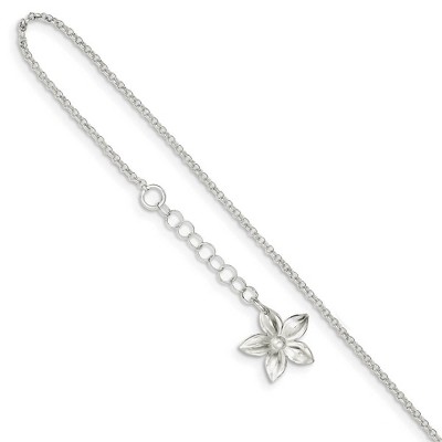 Black Bow Jewelry Sterling Silver Five Petal Flower Adj. Cable Chain Anklet, 9 in