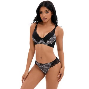 INSPIRE CHIC Women's Floral Mesh Push-Up Underwire Lace Bra and Underwear Sets 2 Pieces - 1 of 4
