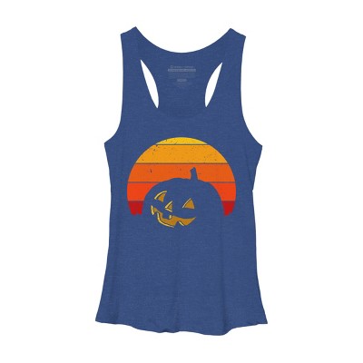 Women's Design By Humans Vintage Retro Sunset Halloween Pumpkin I By lemonpepper Racerback Tank Top
