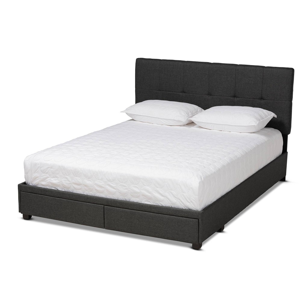 Photos - Bed Frame King Netti Fabric Upholstered 2 Drawer Platform Storage Bed Dark Gray/Blac