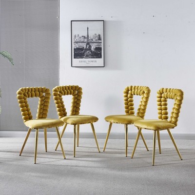 LOVMOR Modern chair with iron tube legs, soft cushions and comfortable backrest, suitable for dining room, living room, cafe,hairball back