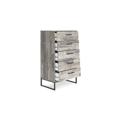 Transitional Whitewash Pine 5-Drawer Chest with Pewter-Tone Pulls