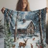 Lomsoe Snowy Cabin and Deer Design Flannel Blanket - All Seasons Soft and Warm Throw Blanket for Napping, Camping, Travel, Office, Home Decor - 2 of 4