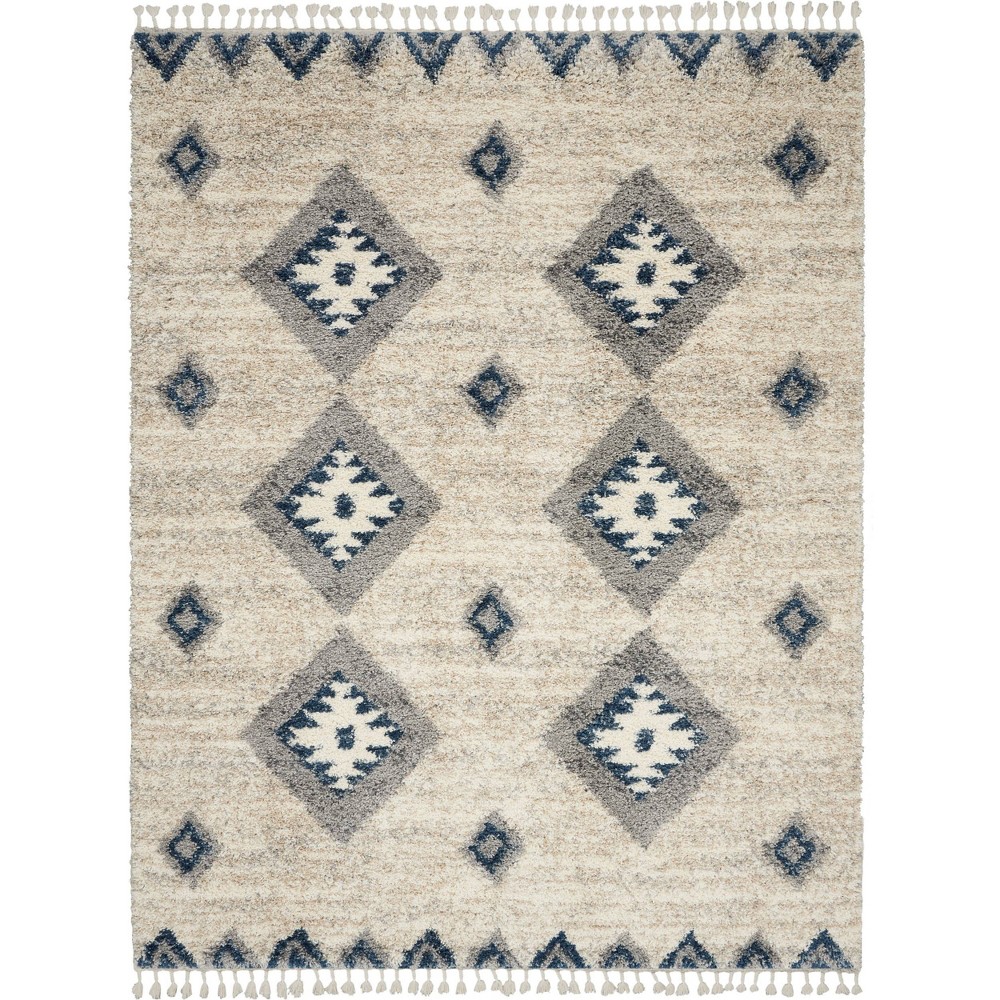 Photos - Doormat Nourison 7'10"x10'6" Oslo Shag Diamond Machine Woven Indoor Area Rug Ivory 