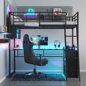NicBex Twin Size Bunk Bed with Desk Loft Bed Metal Bed Frame with 4 Storage Shelves, Inclined Ladder and Guardrail, No Box Spring Required - 1 of 4