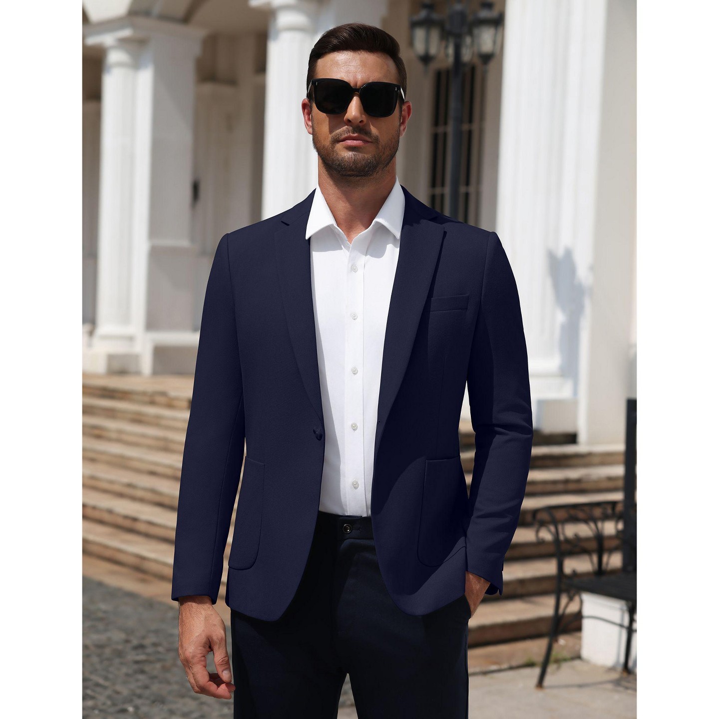 Мужской пиджак COOFANDY Slim Fit Blazer One Button Sport Coat Casual Business Suit Jacket-Navy Blue-M, цвет: Тёмно-синий — фото 2