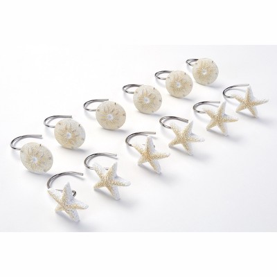 Lakeside Starfish and Sand Dollars Shower Curtain Hooks - Coastal Accents - Set of 12