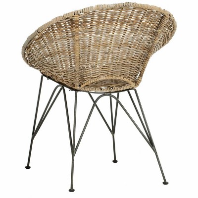 Grey Wash & Dark Steel Geometric Rattan Accent Chair