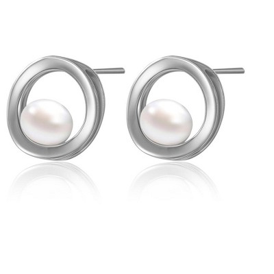 Molenia Pearl Stud Earrings, 925 Sterling Silver Freshwater Pearl Earrings, Elegant Dainty Wedding Bridesmaids Jewelry