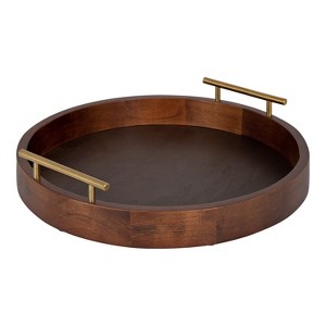 Kate and Laurel Lipton Tray, 15.5" Diameter, Walnut Brown - 1 of 4