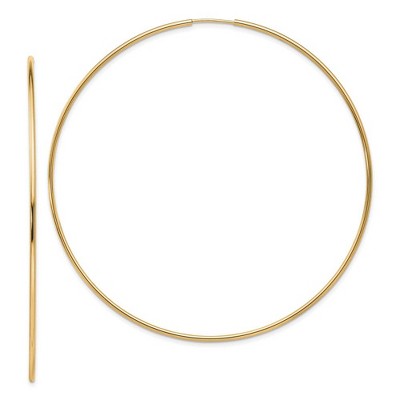 Black Bow Jewelry 1.2mm x 72mm 14k Yellow Gold Polished Endless Tube Hoop Earrings