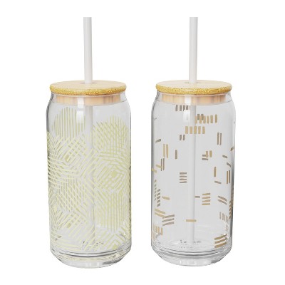 Zak Designs 2pc 20 fl oz Glass Hadley Tumblers with Lid and Straw