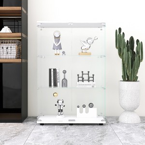 Two-door Glass Display Cabinet 3 Shelves with Door, Floor Standing Curio Bookshelf for Living Room Bedroom Office - 1 of 4