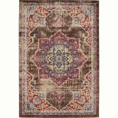 Chocolate Brown and Beige Abstract Synthetic 4' x 6' Area Rug
