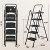 TopComfy 4 Step Stool Folding Ladder Non Slip Wide Pedals Soft Handle Detachable Tool Tray Sturdy Steel for Home Office, Black, 21.6"*4"*57.5" - 3 of 4