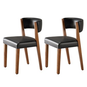 AMERLIFE Upholstered Dining Chairs, Mid-Century Modern Fabric Chairs with Curved Backrest and Pine Wood Legs - 1 of 4