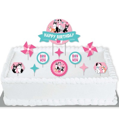 Big Dot of Happiness Pawty Like a Puppy Girl - Pink Dog Birthday Party Cake Decorating Kit - Happy Birthday Cake Topper Set - 11 Pieces