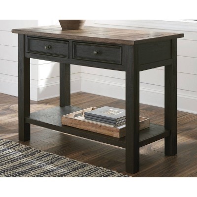 Contemporary Black and Brown Rectangular Sofa Table with Storage