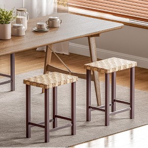 26.3" Handwoven Seagrass Adjustable Bar Stools with Solid Rubberwood Legs, Set of 3 for Kitchen Island, Breakfast Nook, or Caf¨¦ - 1 of 4