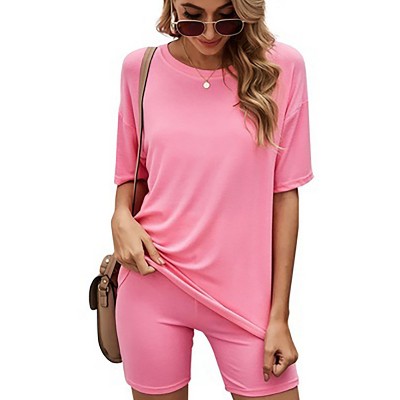 Haute Edition Lightweight Matching Biker Short and T-Shirt Set with Plus