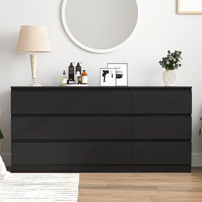 CIPACHO Mid Century Modern 9 Drawer Dresser for Bedroom with Hidden Handle Black